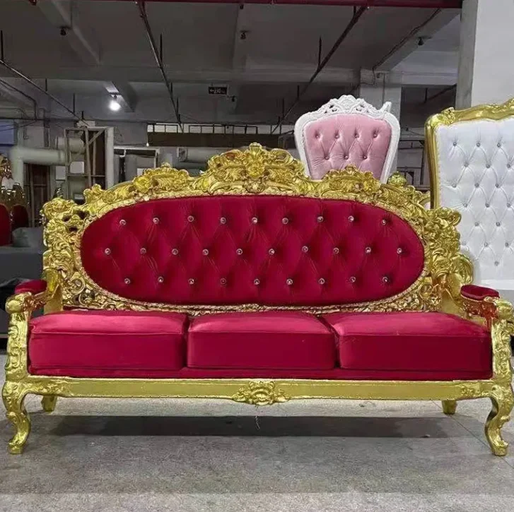King and Queen High Back Cheaper White Gold Throne Chairs Royal Luxury Oarty Wedding Chair for Groom and Bride
