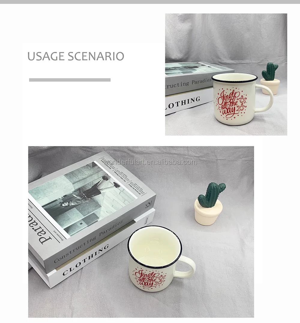 Hot Selling Big Ceramic White Coffee Mug with Handle Enamelled Cup Design Jingle All The Way Creative Wedding Gift for Soup Milk