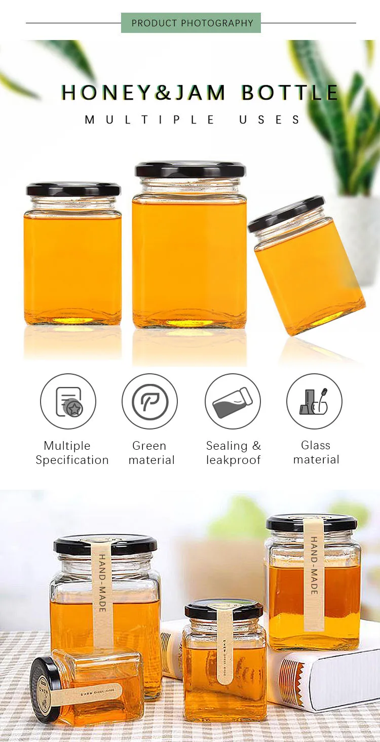 Oshow Wholesale Square 100ml 280ml 500ml 730ml Clear Honey Glass Jar