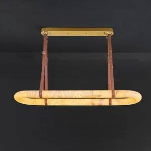 Modern Spanish Natural Snowflake Marble Chandelier for Restaurant Living Room Designer Leather Copper Lamp 3000K CCT for Bar