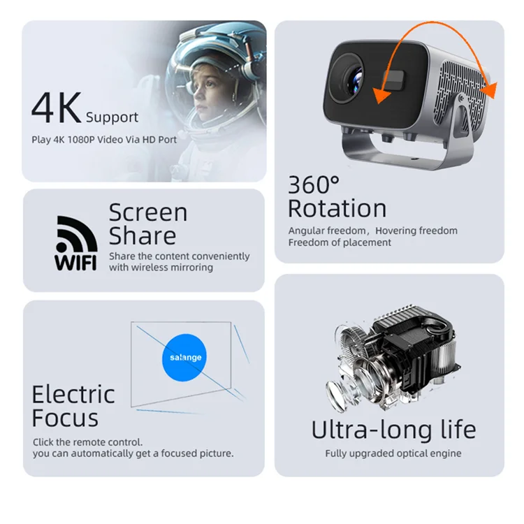 A10 Mini Portable LCD Projector Smart Home Cinema Projector Android 11 200 ANSI Allwinner H713 Wifi 4K Video Online Proyector