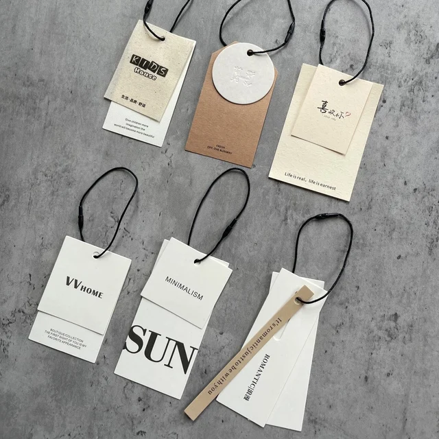 Custom Luxury Paper Hangtags for Clothing Swing Tags with String Printed Name Logo Luxury Garment Swing Tags