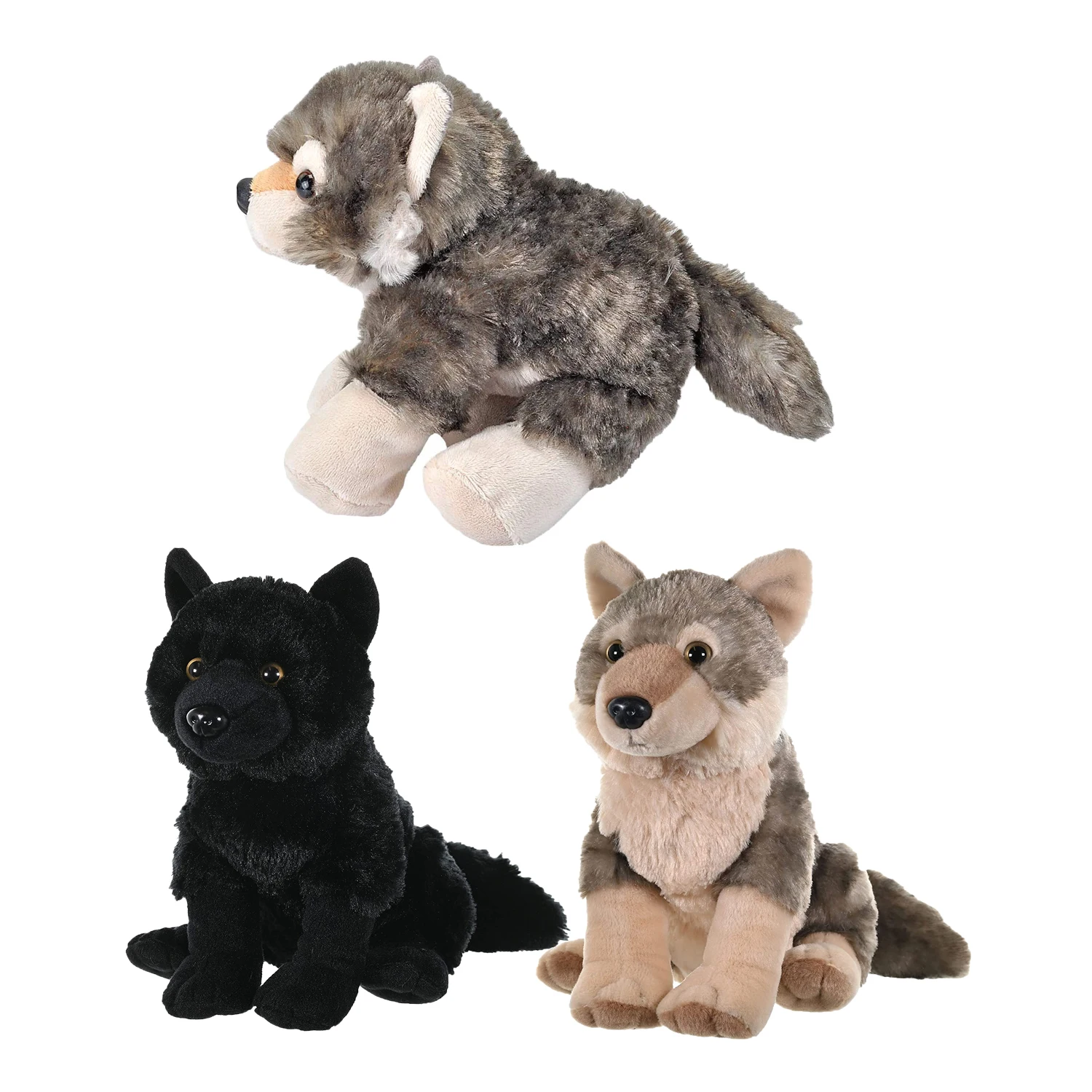 OEM ODM Available Customized Realistic Wolf Stuffed Wild Animal Black Wolf Plush Toy Personalized Design Doable