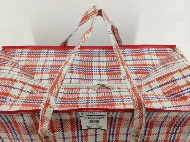 中国工場直販 チェック柄 大型PP織りショッピングバッグ（ジッパー付き）