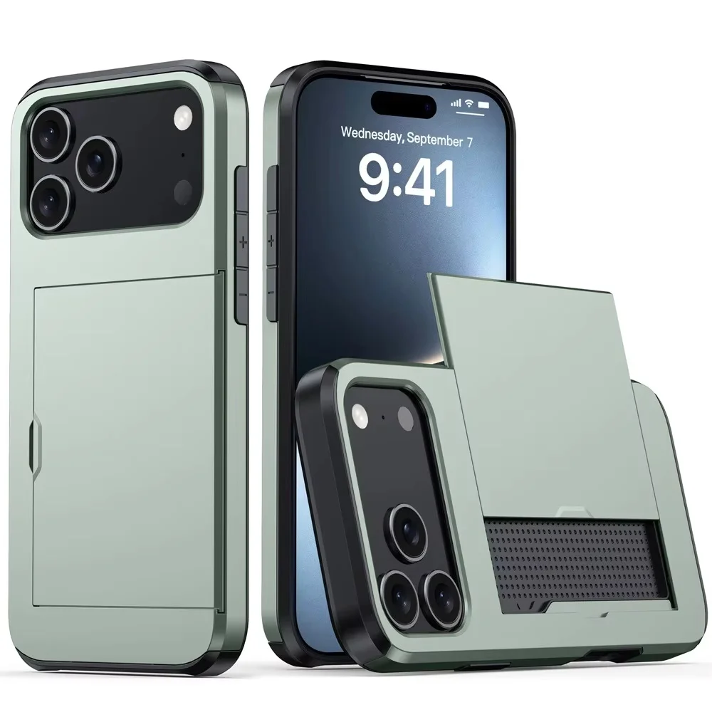 product rubber oil hard phone cases for iphone 17 series  tpupc slide card slot drop resistant shockproof case for iphone 17 max-7