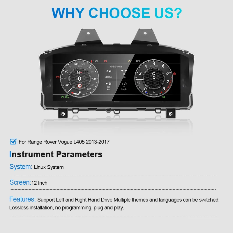 Navihua Car Dashboard Virtual Instrument Cluster Cockpit LCD Cluster for Range Rover Vogue 2014-2017 Speedometer Digital Cluster
