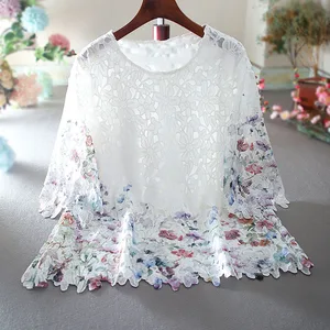 Wholesale Lace Hollow Wild Loose Pluz Size Summer and Spring New 2026 Temperament Top Casual Women's Blouses