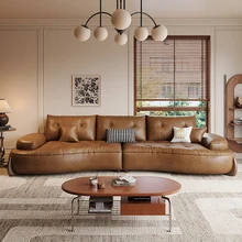 Leather Sofa, Living Room Furniture, Modern Retro Italian Minimalist Design, Curved Creative Sofa Set