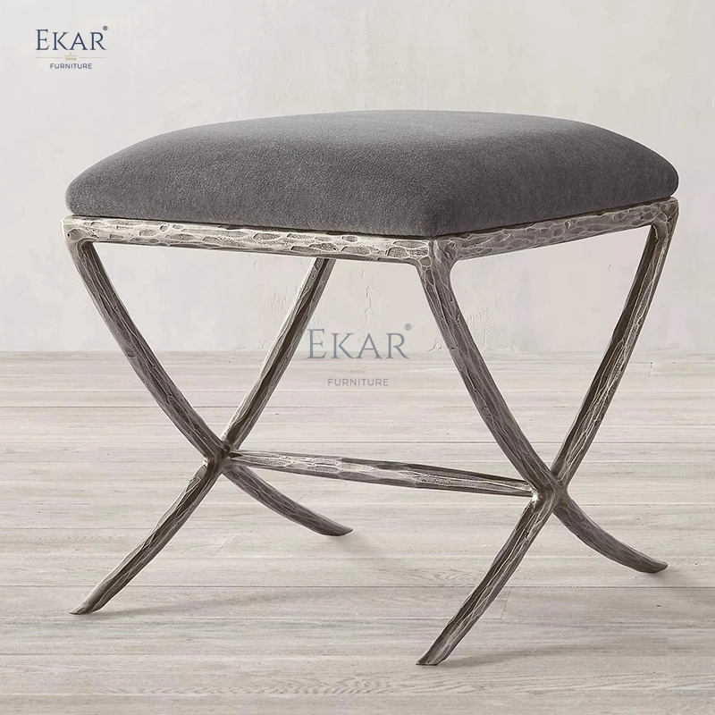 product new forged vintage copper iron frame living room furniture stool bench with fabric-60