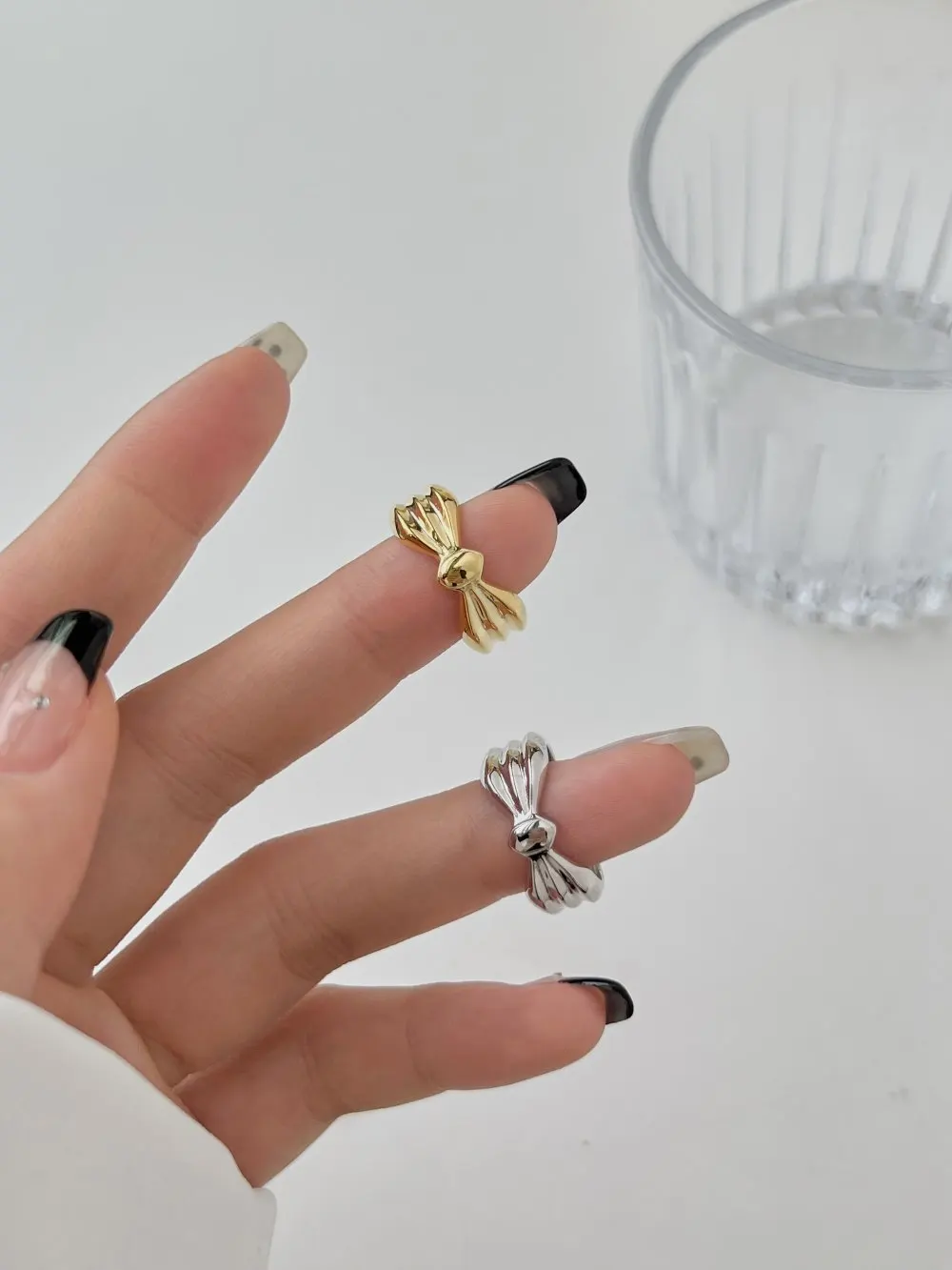 KAKODIY Fine Jewelry Simple 925 Sterling Silver 18K Gold Plated Adjustable Bow Tie Polish Adjustable Women's Ring detail 4