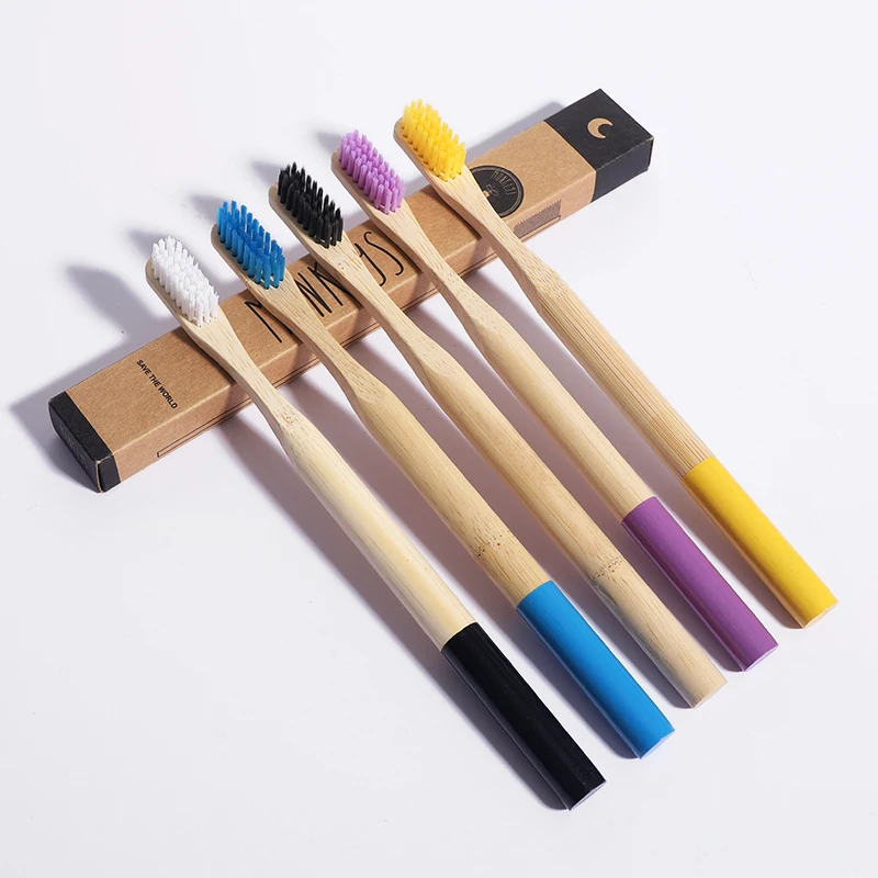Customized Handle Color Bamboo Toothbrush Biodegradable With Colored Handle