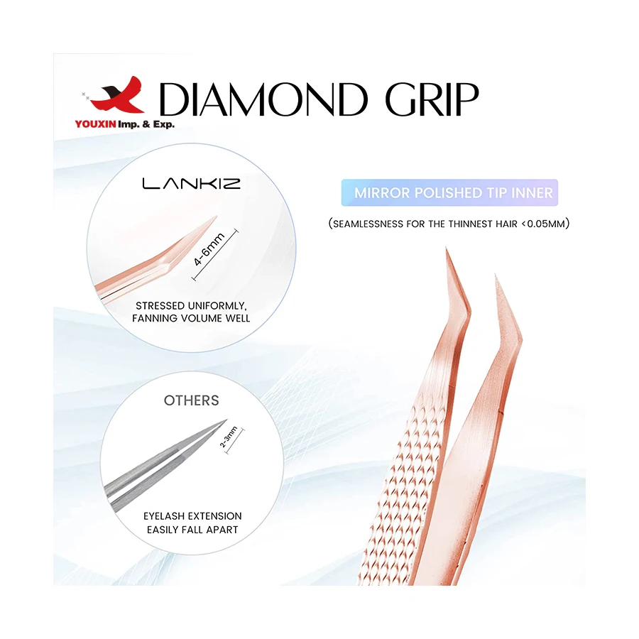 Fengfly Metal Lash Tweezers Eyelash Tweezer Kit Volume Rose Gold Lash