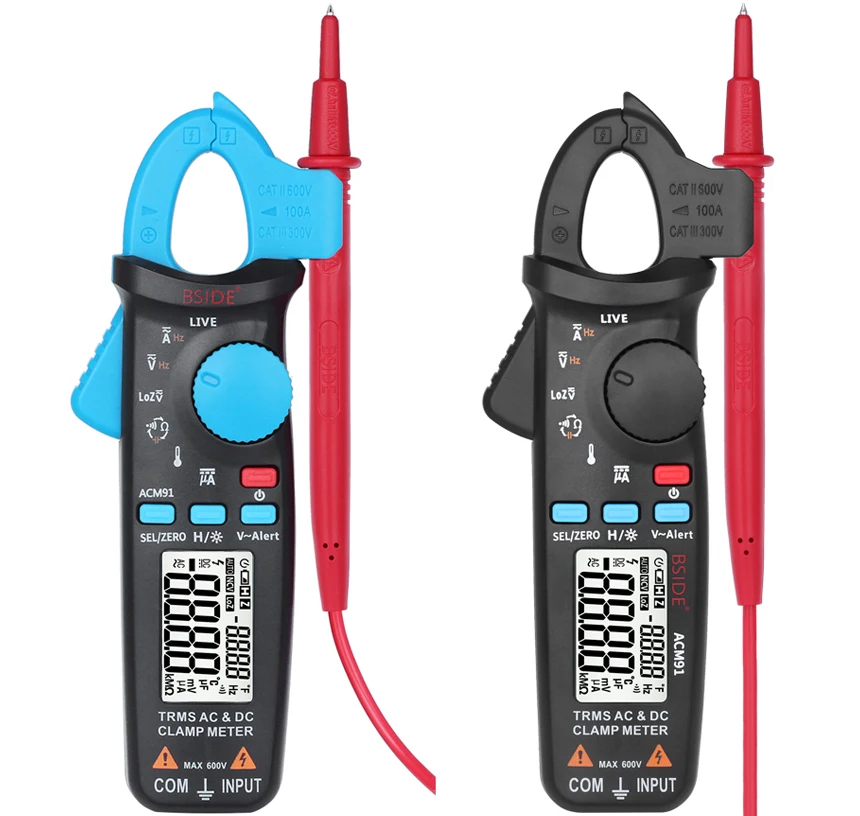 Bside ACM91 Auto Range AC DC uA Ohm Capacitance Temperature V-alert MEAS Digital Clamp Meter with True RMS FCC CE RoHS