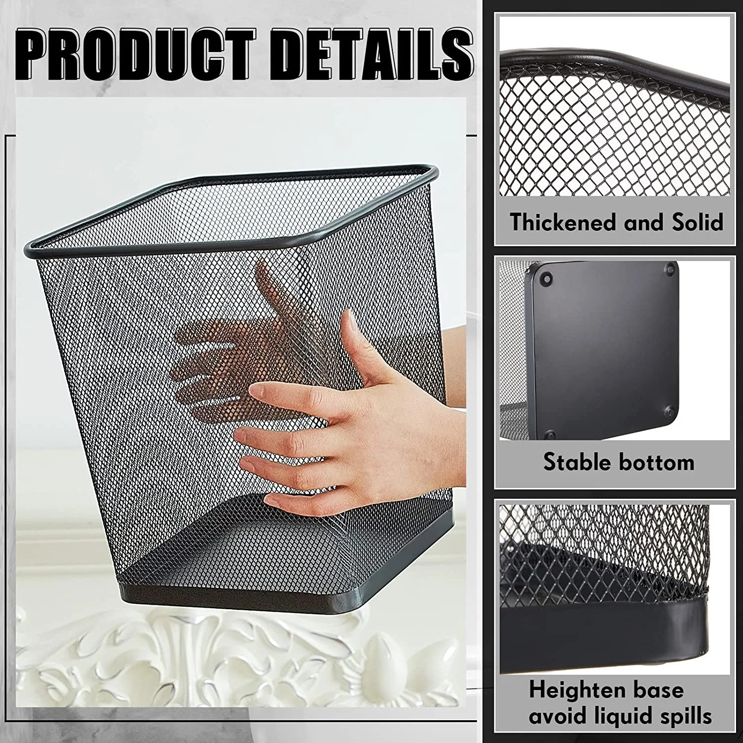 Office Stainless Steel Trash Bin Black Metal Wire Mesh Trash Can Square   H202cfcf82c994dd0ad84e2084d607a9eU 