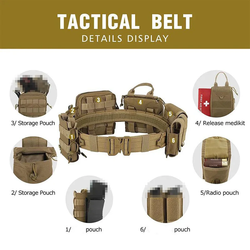 Tactical Belt with Pouches Accessories Hunting Utility Belts for Outdoor Multifunctional Wear-resistant Tactical Belts