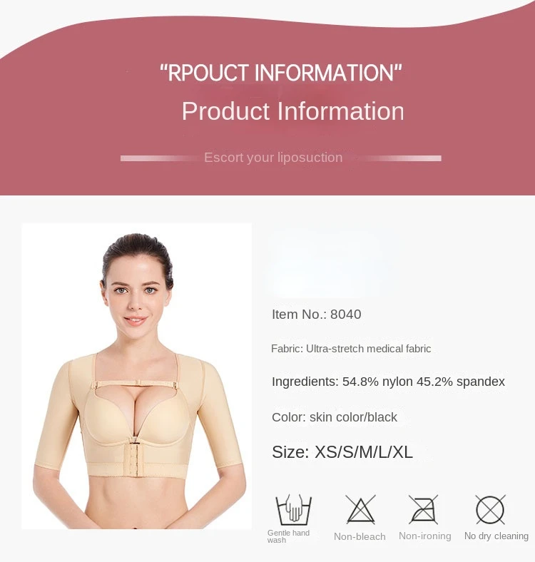 ZOYIAME Women Post-Liposuction Tops Medical Arms Post Surgical Support Bra 3D Push Up Breast Long Sleeve Back Support OP Vest