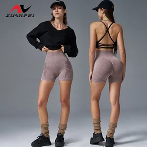 European High Waist Workout Shorts Seamless Scrunch Gym Shorts Quick Dry High Stretch Yoga Shorts