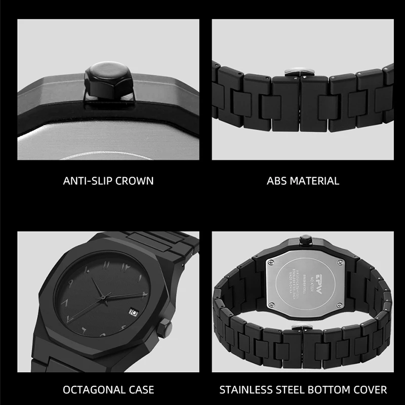 Brand Custom Your Private Label Logo Black Arabic Numerals Calendar Analog Watch for Man Manufacturer