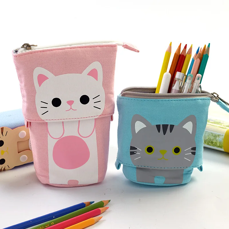 Personalised Multifunction Canvas Fabric Pop-up School Kids Popit Pencil Case With Cartoon Pictures