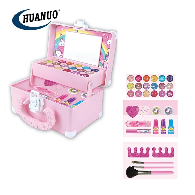 Children Pretend Play Girls Cosmetic Suitcase Makeup Toy Kit Beauty Box Set Cosmetic For Girl