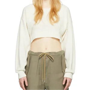 Custom High Quality Spring Autumn Hot-Selling Fashion Short Neck Thick  Waist Trimming Knitted Midriff-Baring Long Sweaters