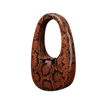 Snake Animal Print Oval Egg-shaped Handbag Animal Print Egg Shape Genuine Leather Fashion Mini Bags For Women