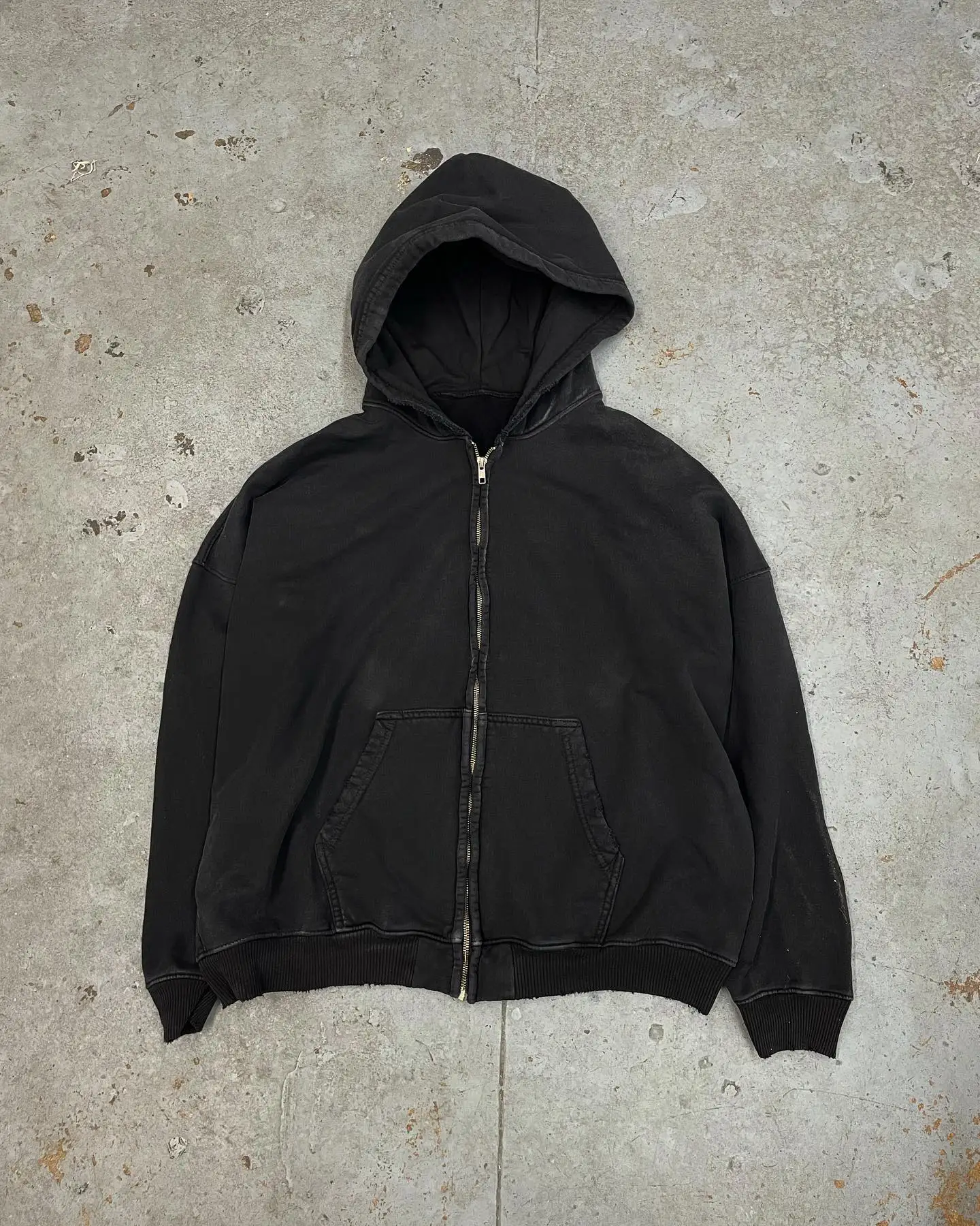 Custom Zipper Hoodie Jacket Cotton French Terry Sweatshirts Blank Full Zip up Vintage Acid Wash Distressed Hoodies for Men gallery 7