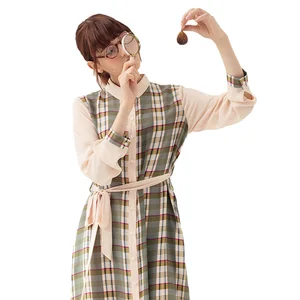 Green Plaid Vestidos Spring Vintage Style Shirt Dress Women Casual Dresses
