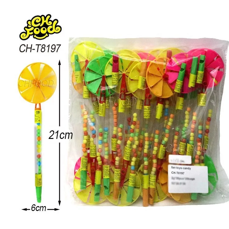 Low MOQ Wholesale Cheap Plastic Long Stick Windmill Toy with Mini Tablet Candy for Kids