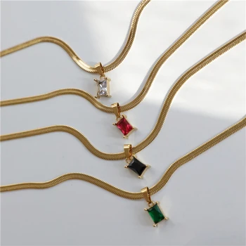 Clear Emerald Hot Pink Black Pendant Snake Chain Necklace Herringbone Stainless Steel 18K PVD Gold Necklace For Women
