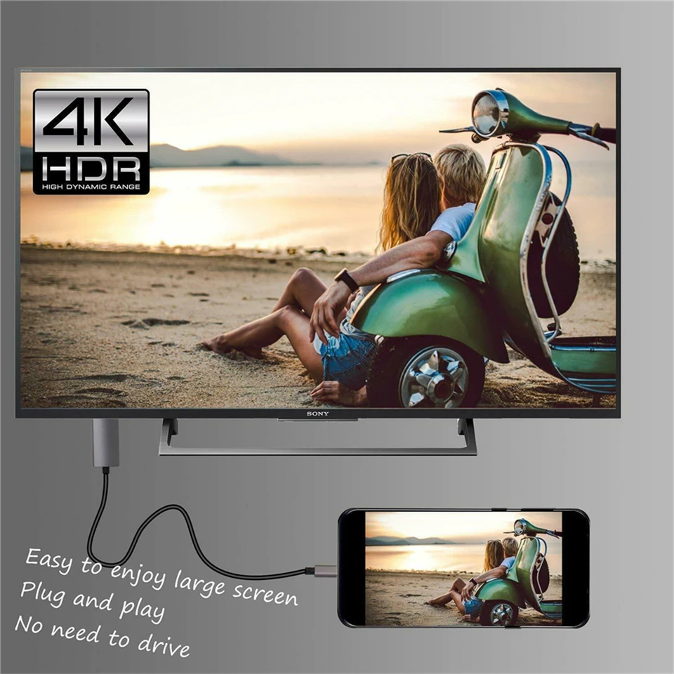 Adaptateur USB-C vers HDMI 4K, station d'accueil USB-C m&acirc;le vers HDMI femelle, c&acirc;ble convertisseur HDTV USB-C vers HDMI pour MacBook Pro et Samsung