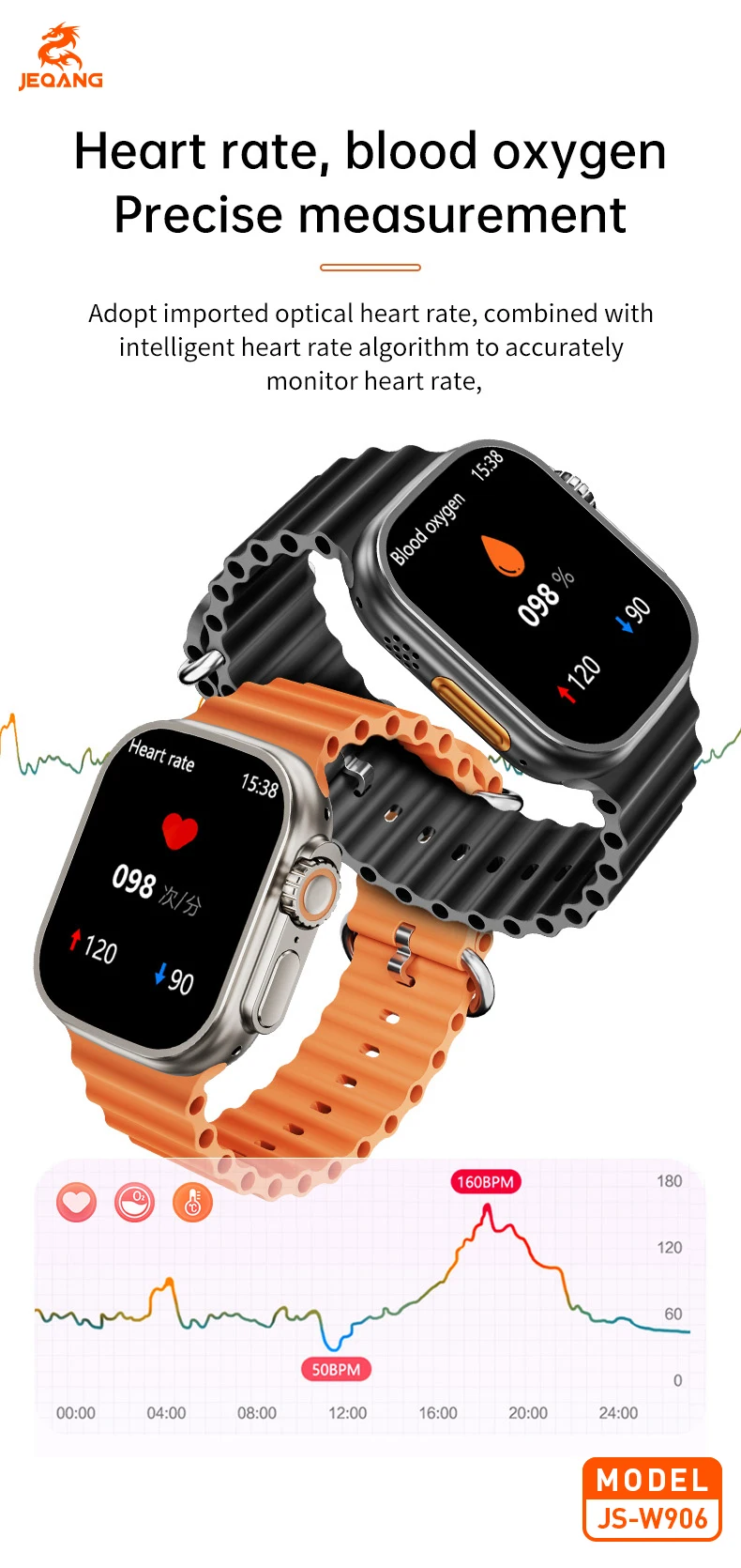 JEQANG Smart Watch with SIM Card Support Blood Glucose Blood Oxygen Heart Rate Sleep Monitoring Call