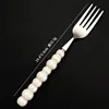 9-bead handle - pink silver dessert spoon