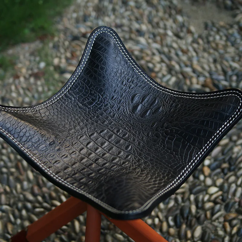 Genuine Leather Outdoor Portable Wooden Stools Small Foldable Picnic ...