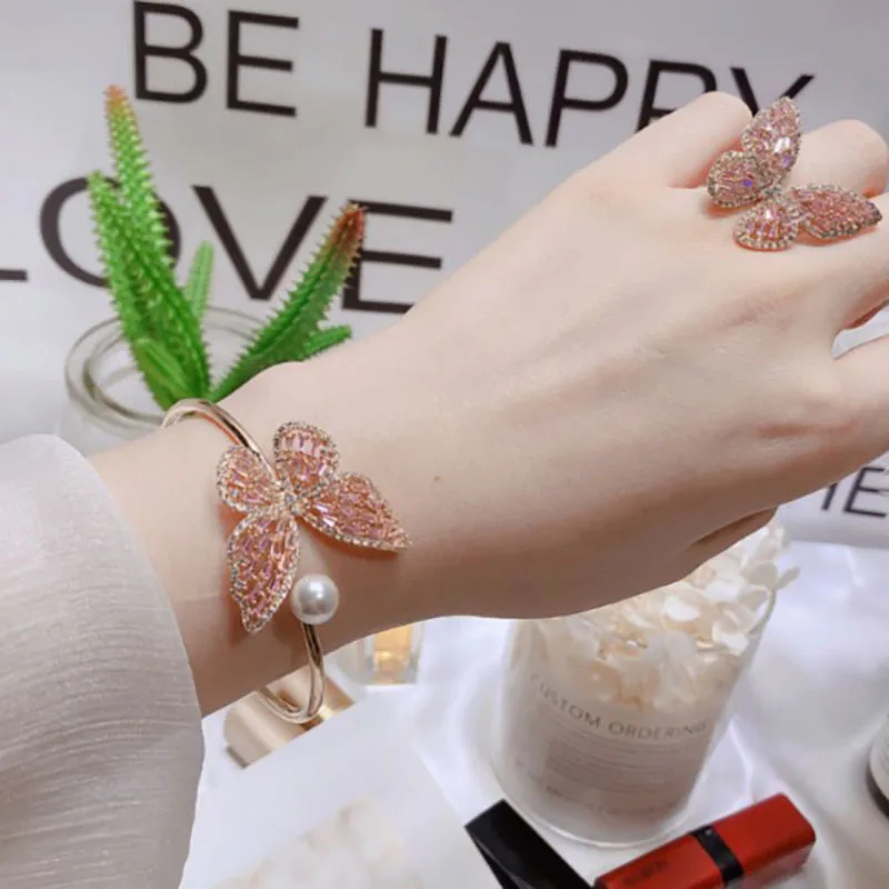 5PC New Bohemian Elegance Open Bracelets Rhinestone Butterfly Bracelet Girl  ..X