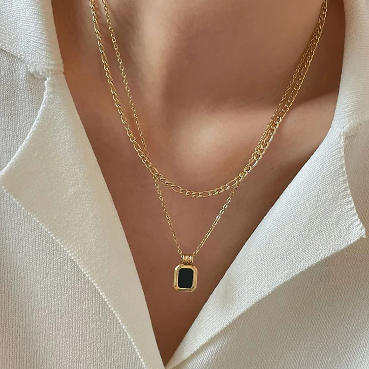 Stainless Steel Figaro Chain with Gold Plated Pendant