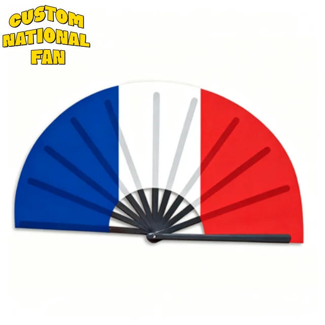 Custom France National Flag Foldable Hand Fans, Lightweight Durable Fans For Sport Events & Large Scale Sports Activities_voghion.com