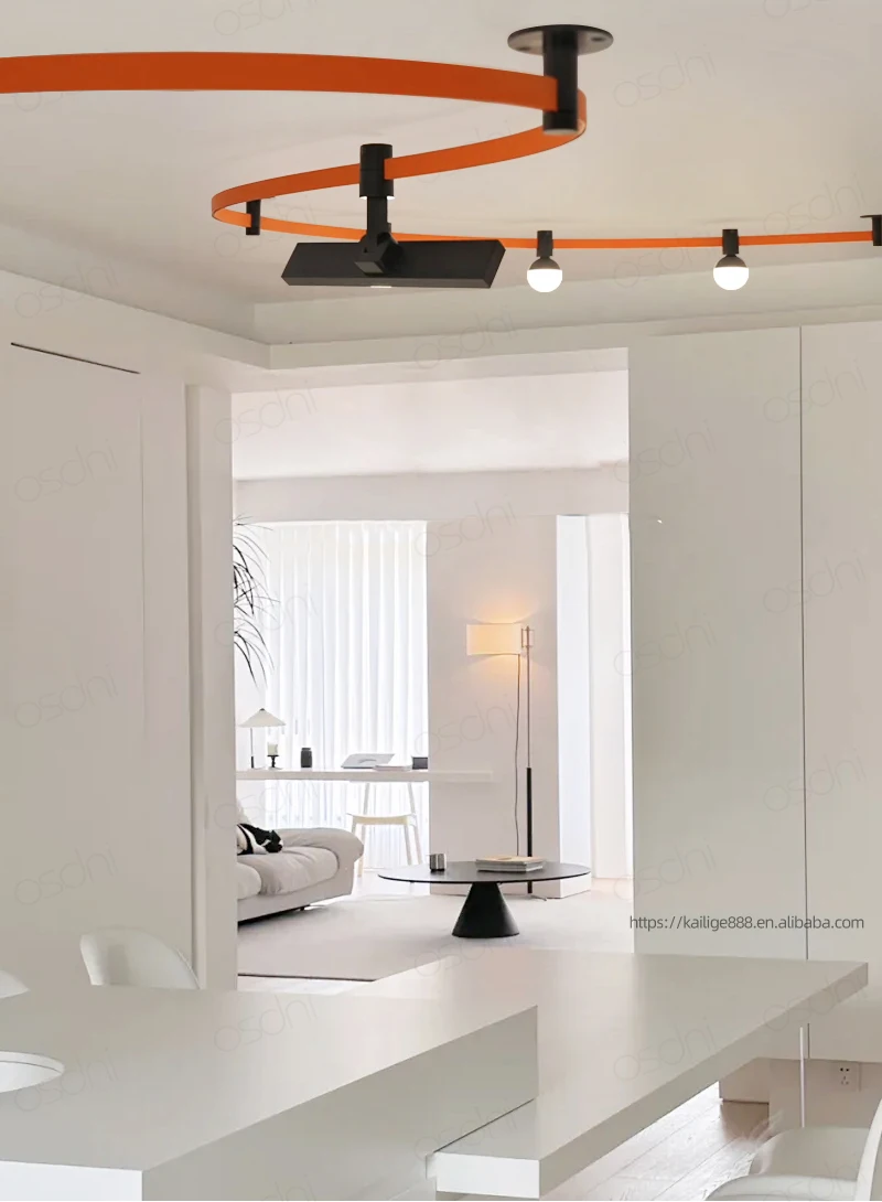 现代表面曲线线性柔性发光二极管轨道灯圆形智能涂鸦紫蜂无线轨道Diy Dc48V装饰吊灯