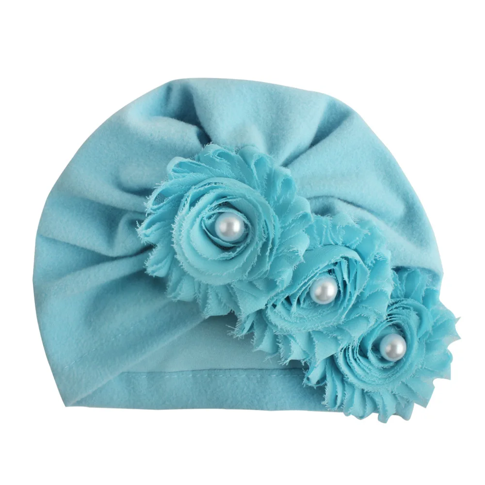 BELLEWORLD Flower Pearl Soft Cotton Kids Beanie Hats for Newborn - Main Image