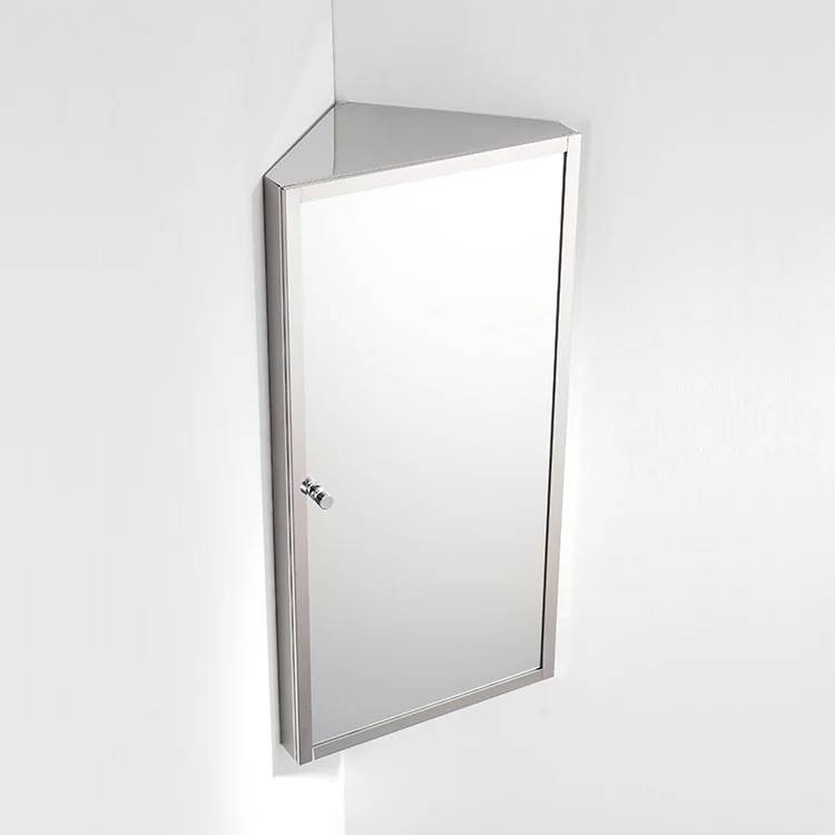 Stainless Steel Mirror Bathroom 900mm Corner Cabinet Bevelled Edge Reversible 