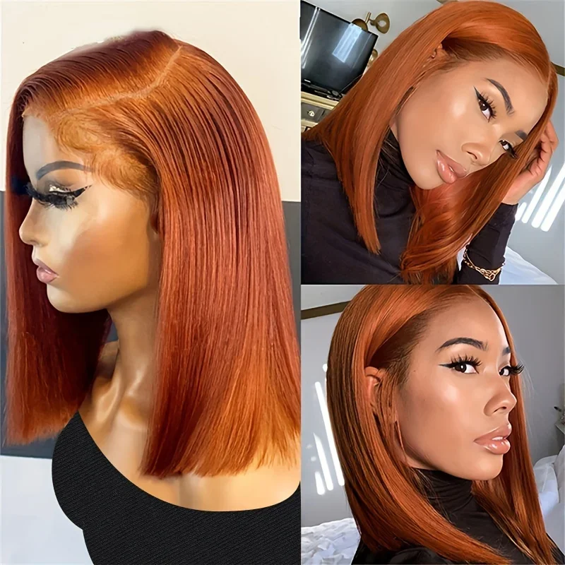 Parrucca frontale in pizzo arancione zenzero con taglio corto a caschetto e capelli umani da donna_voghion.com