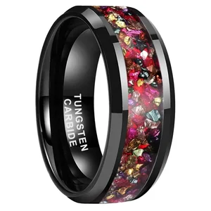 Coolstyle Jewelry 8mm Mens Womens Fashion Engagement Wedding Band Colorful Imitated Agate Chip Inlay Tungsten Carbide Ring