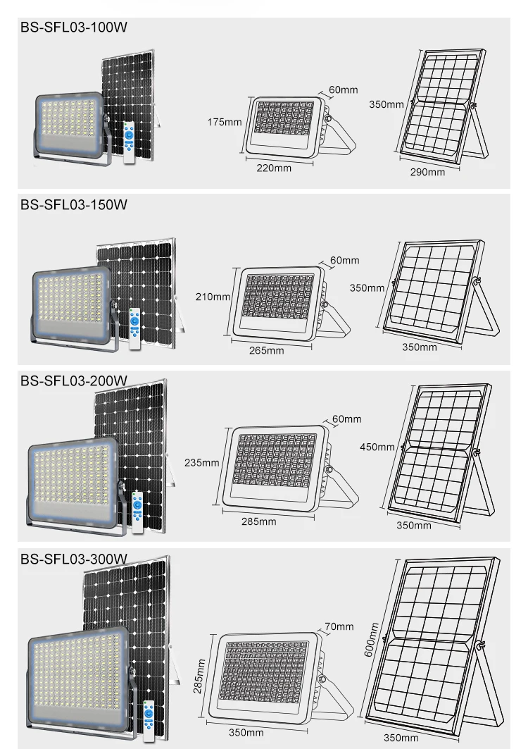 100W 200W 300W Outdoor Solar Led Flood Light With Remote Control