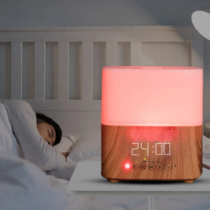 BT Speaker Humidifier Radio Alarm Clock Mist Sprayer Colorful Lights Wooden Mist Maker Diffuser Cool Mist Humidifier
