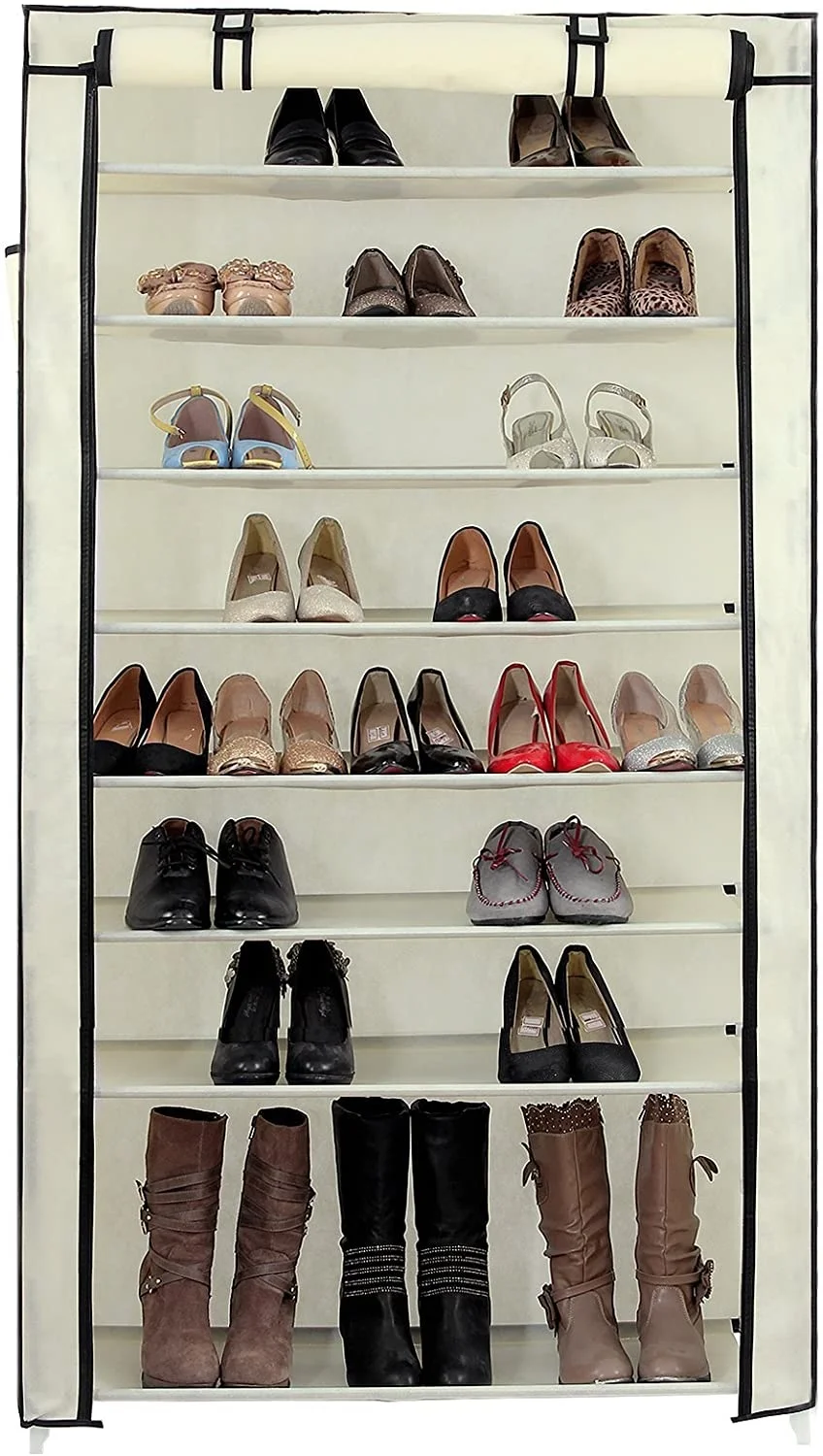10-Tier Shoe Rack, Shoe Organizer with Dustproof Fabric Cover Non-Woven Shoe Storage Cabinet