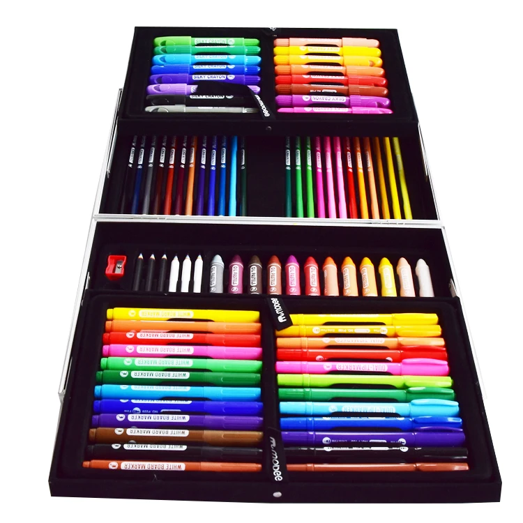 24 piezas conjunto de arte en caja de presentación Plumas Lápices Lápices de Colores Pinturas Niños Cepillo 