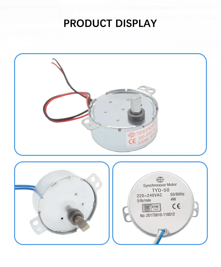 Twidec/2Pcs With 7mm Flexible Coupling Connector Synchronous Motor AC100~127V 50/60HZ Turntable Synchron Motor 4W CW/CCW Electric Motor 5-6RPM/MIN TYC-50-502 