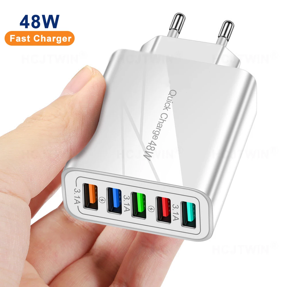 5usb Fast Charging Mobile Phone Charger  Multi-port Us Eu And Uk Plug Charging  Head Adapter - Buy Fast Charger 48w,48w Original Fast Type C Wall Charger,48w  5 Port Usb Wall Charger