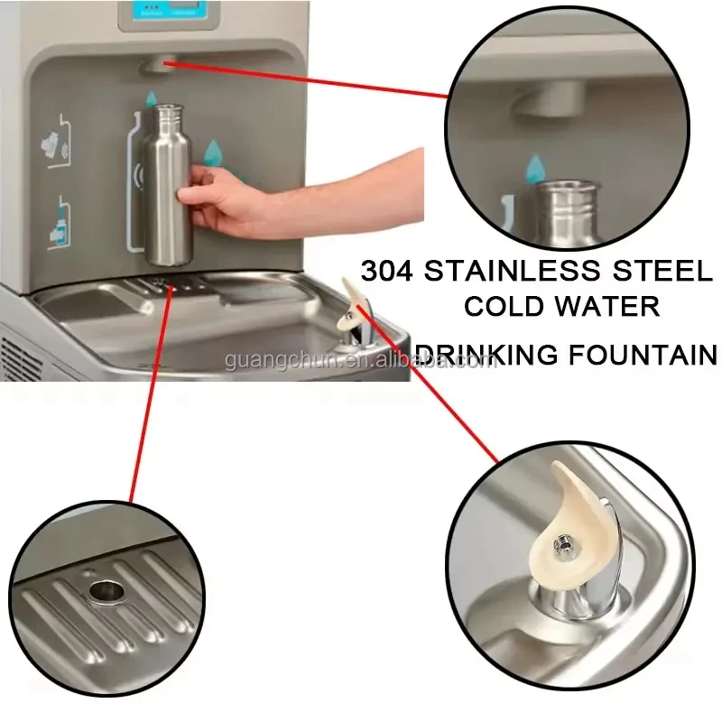 Electric Stainless Steel #304 Compressor Cooling Cold Water Dispenser Wall-Mounted Stand Bottle Filling Station Office Outdoor