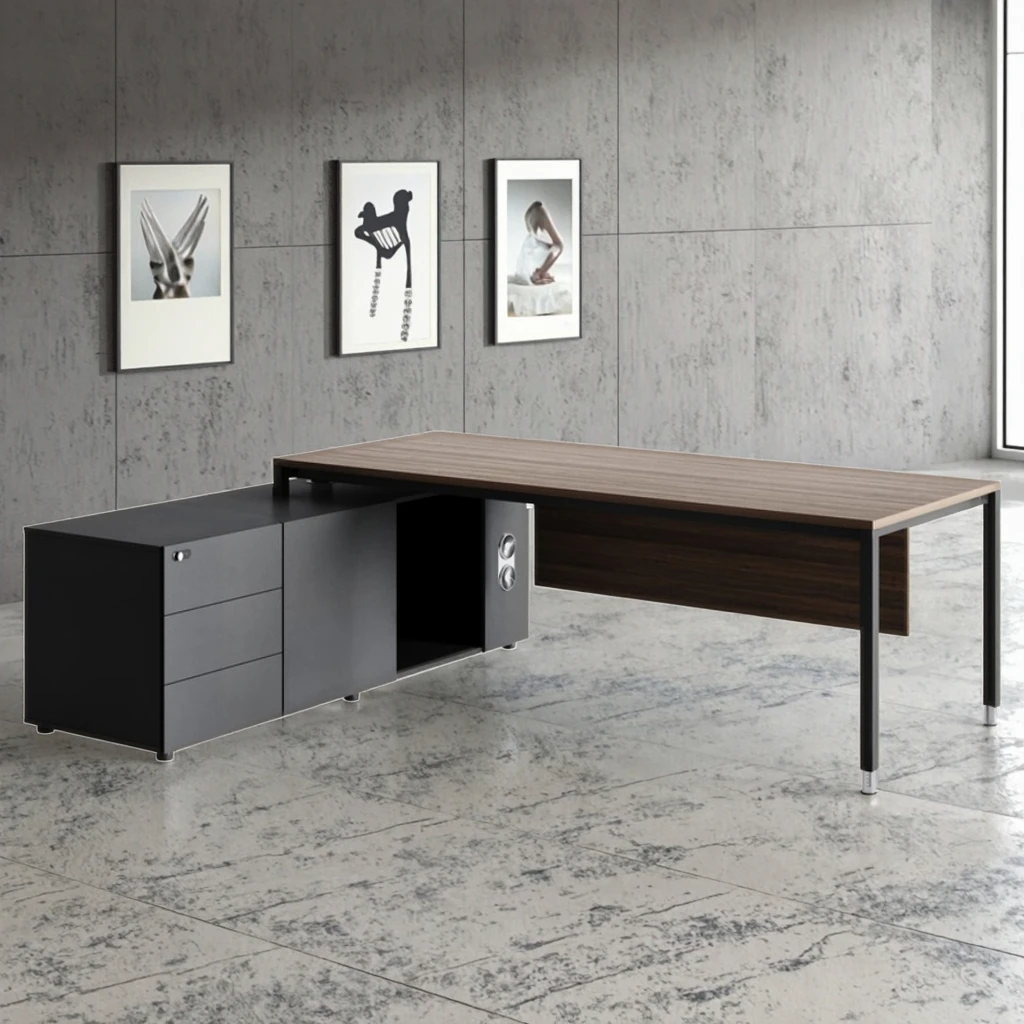 Executive Office Desk with Hydraulic Lift Socket Solid Steel Frame Storage Cabinet & Modern Workstation 2